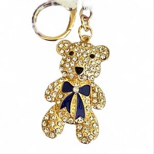 Teddy Bear crystal pave Keychain or bag charm with gold hardware new